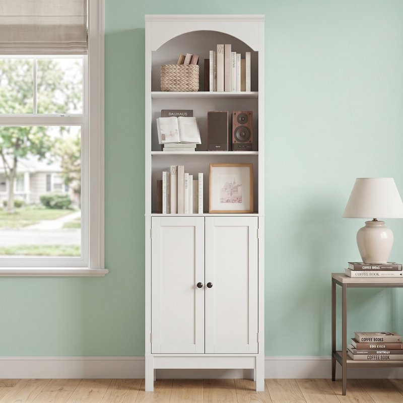 Bibliothèque 71,1 "avec 3 niveaux et armoire 2 portes, 2-Door, White