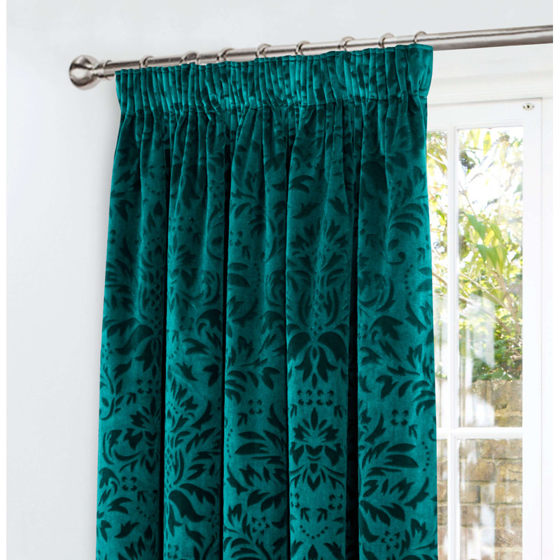 Hadiya Fully Lined Pencil Pleat Curtain Pair, Green, 114cm W x 183cm D