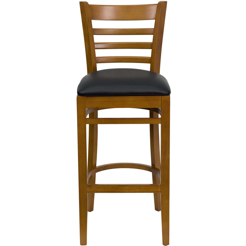 Ladder Back Wooden Restaurant Barstool, Cherry, Red