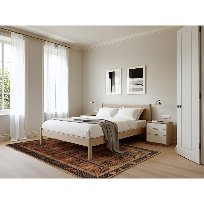 Tapis art déco brun lavable à la machine, Rectangle 5 pi x 7 pi