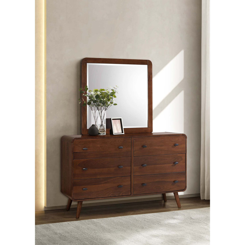 Commode rétro à six tiroirs avec miroir