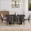 Table de salle à manger spacieuse en bois aggloméré avec 8 chaises ergonomiques, pour un décor moderne et luxueux.-975412963-975412962