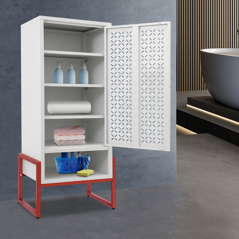 Armoire de rangement autoportante à usages multiples, Blanc/rouge