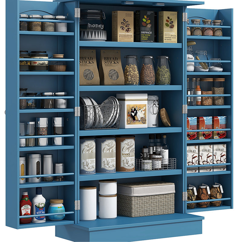 Armoire de cuisine de 41 po, bleu, 12 tablettes de porte, 5 tablettes réglables, optimise le rangement et les armoires d'apparence