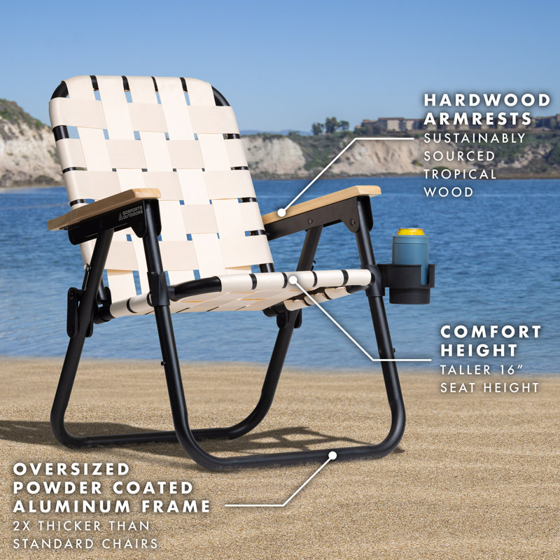 Natural Woven Folding Beach and Camping Chair with Cup Holder
