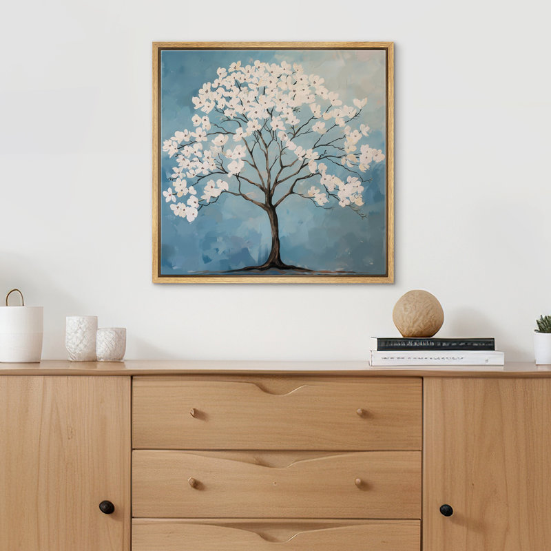 Flowers Blossom On Tree Branches, Natural Floater Frame, 16" H x 16" W