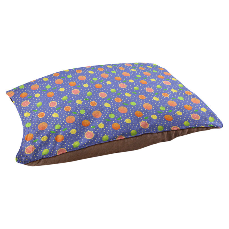 Coussin pour chien agrume fruit Byrge, Moyen (l 30 po x P 20 po x H 10 po), Bleu ardoise / orange / jaune