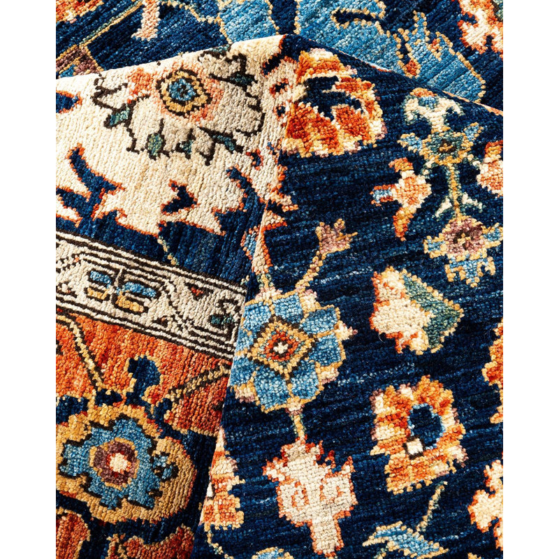 Tapis unique bleu / beige / orange de 6 pi 6 po x 9 pi 7 po Deliylah