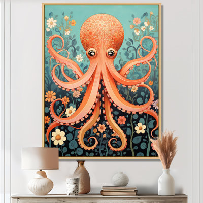 Orange Octopus - Octopus/Squid Animal Wall Art Print