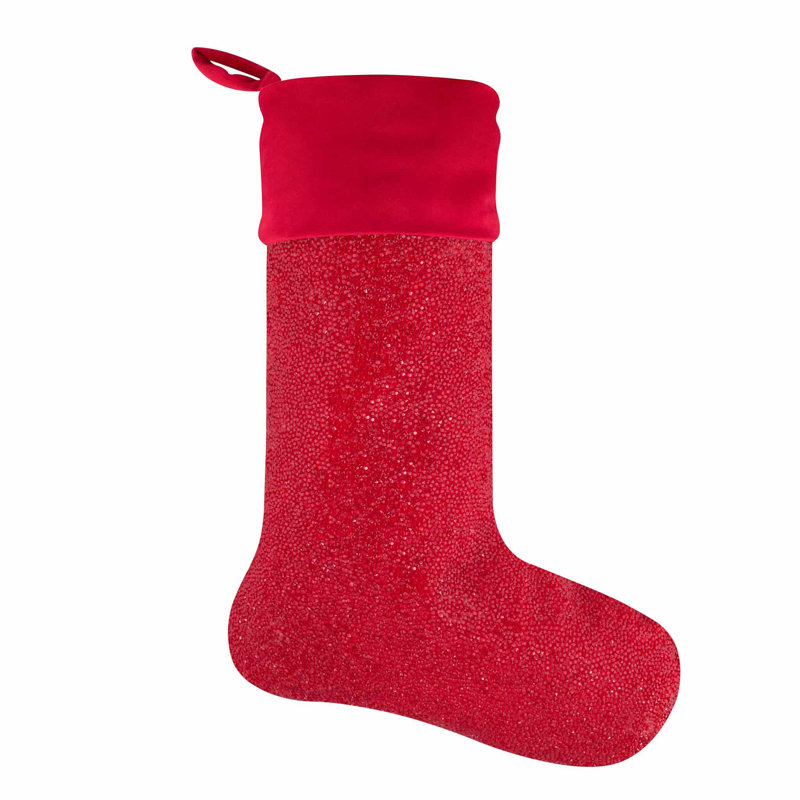 Red Velvet Rhinestone Christmas Stocking, 7" Length