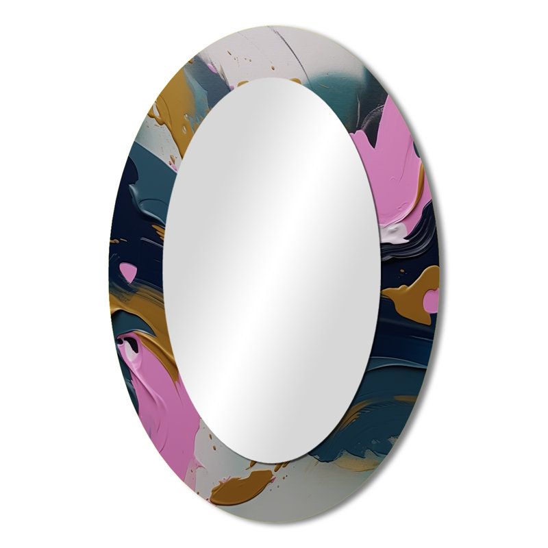 «Brushstroke», peinture abstraite II - décor de miroir mural ovale rose, 36 po x 24 po