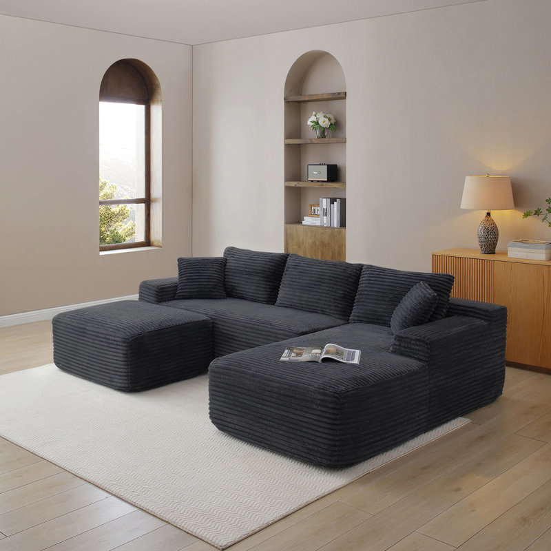 Cloud Modular Sectional Sofa, No-Assembly Required, Black Corduroy