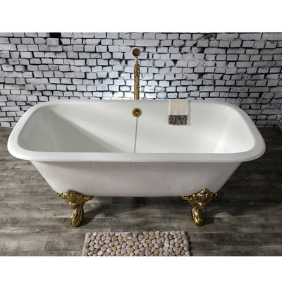 Kingston Brass Aqua Eden 67-Inch Cast Iron Rectangular Double Ended Clawfoot Tub (No Faucet Drillings)
