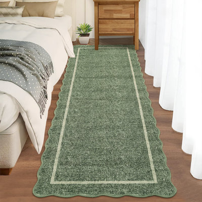 Scalloped Machine Washable Rug Non-Slip Bordered Floor Mats Non-Shedding Soft Low Pile Modern Accent Rugs for Living Room Bedroom Office