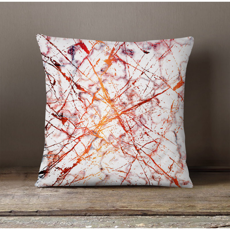 Throw Pillow With Insert, 16"H x 16"W, White/Orange Abstract 1