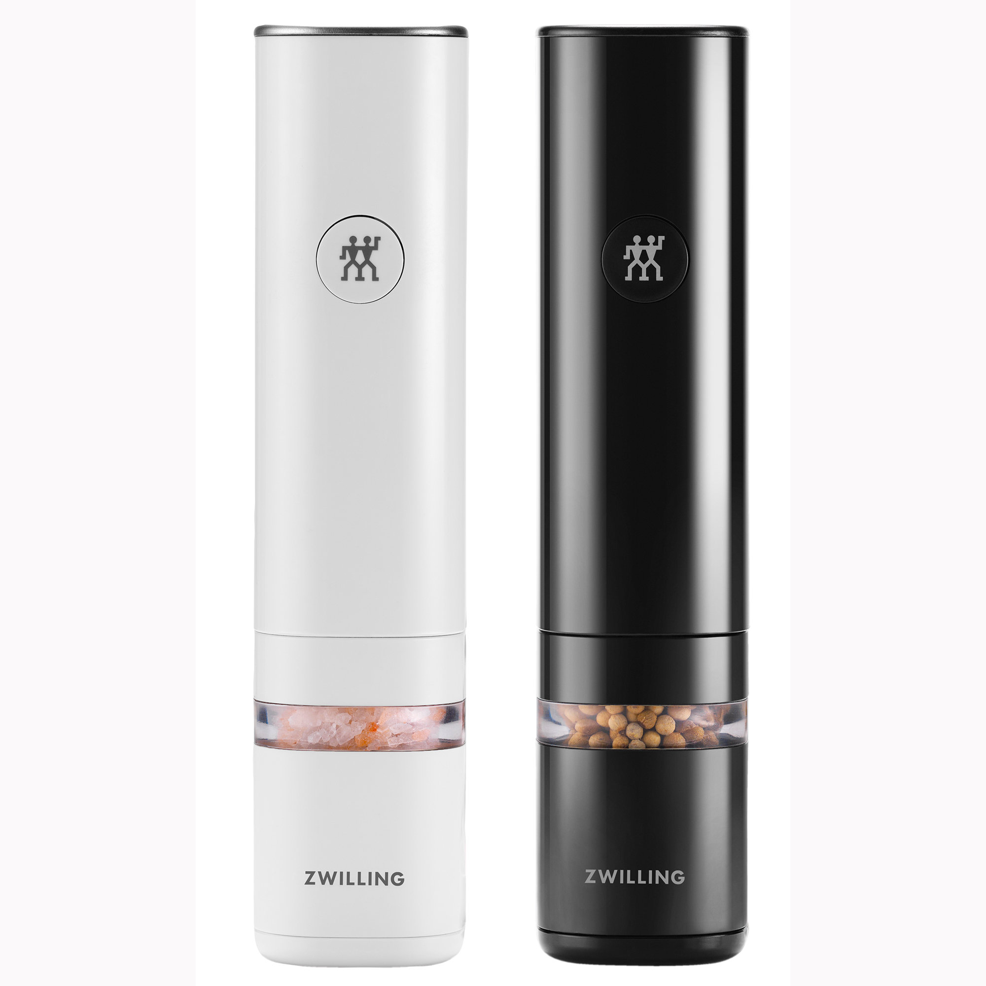Electric Salt and Pepper Grinder Set, 2 Mills, Rechargeable, with Charging Base, Power Adapter, Size: Large, Silver