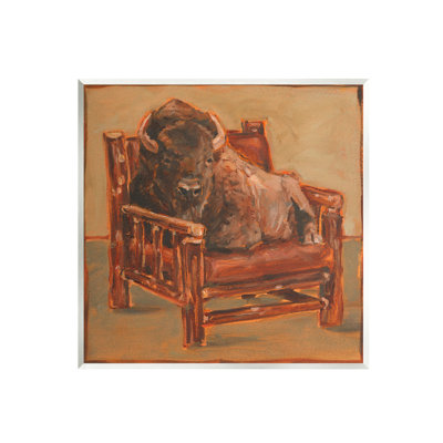 Ba-324-Wood " Bison Lounging In Chair " by Ethan Harper Painting Print