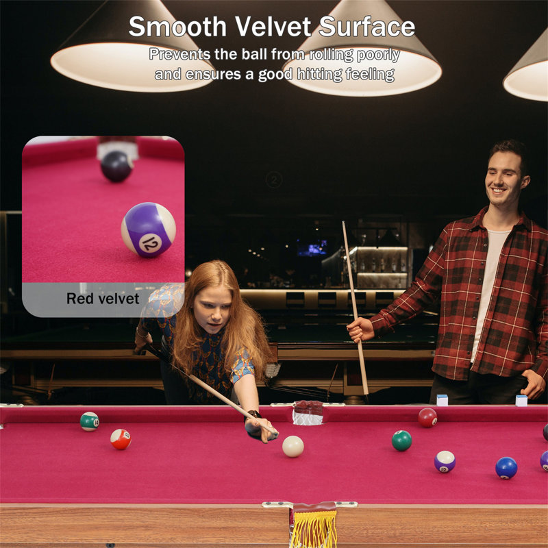 Portable Pool Table RayChee 54' Bumper Pool Table with Leg Levellers, Red/Brown Wood