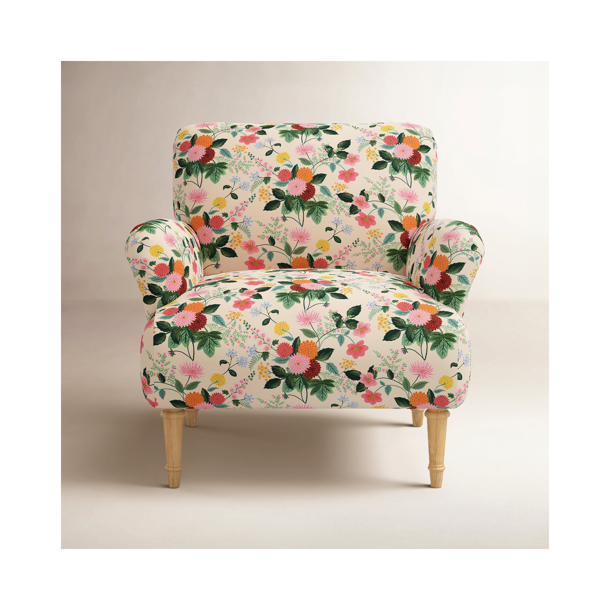 Rifle Paper Co. x Cloth & Company Bristol Armchair, Espresso, Blush Primrose Linen Blend