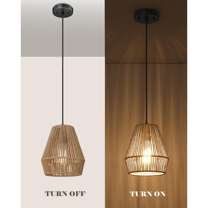 Luminaires suspendus tissés, abat-jour réglable en rotin rustique tissé à la main 7 po, luminaires suspendus Boho, brun