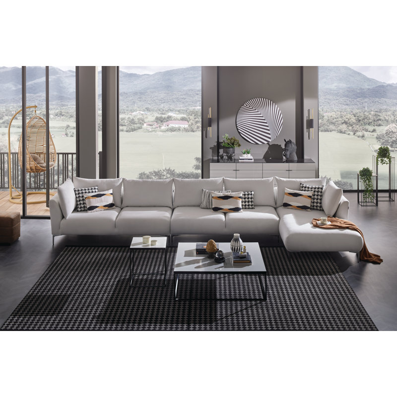 Canapé modulaire large de 42,51 po Diavionne, 100 % polyester blanc, Accoudoir à droite (vu de face)
