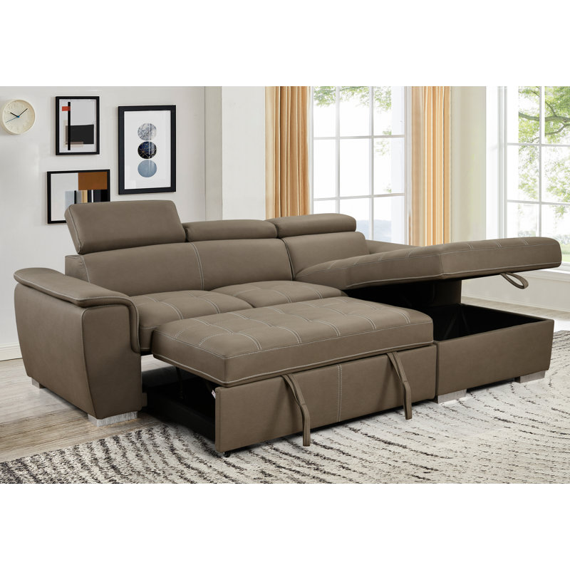Canapé modulaire convertible 96,45 po avec méridienne de rangement Morthal, Brun