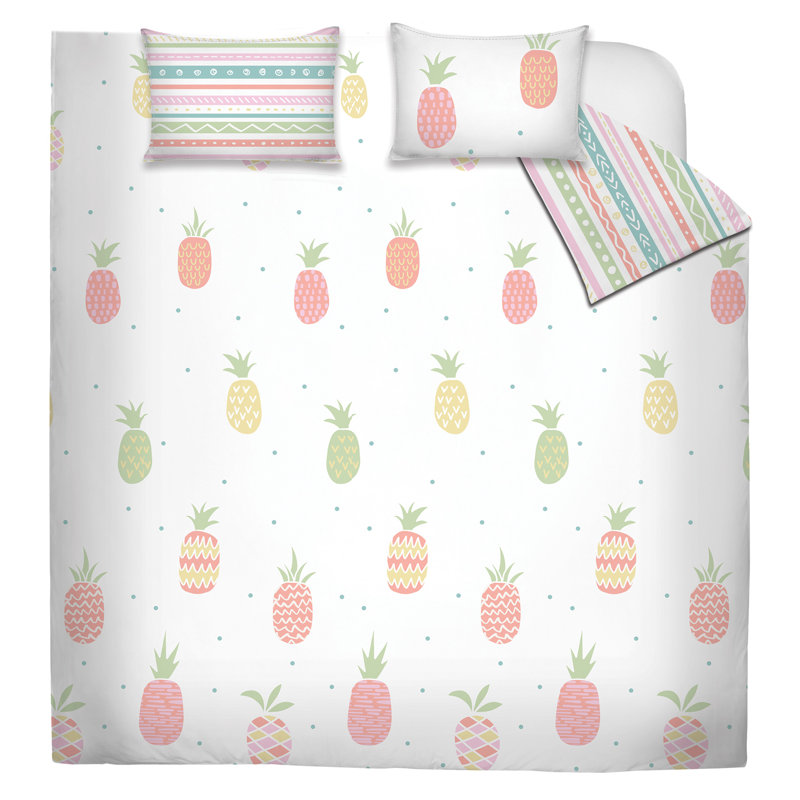 Ensemble d'édredon réversible à motif d'ananas, Édredon simple + 1 Taie décorative
