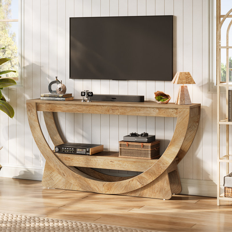 TV Stand for 55-75 Inches Television, Entertainment Center with Storage Shelves(Dark Brown), Rustic Brown