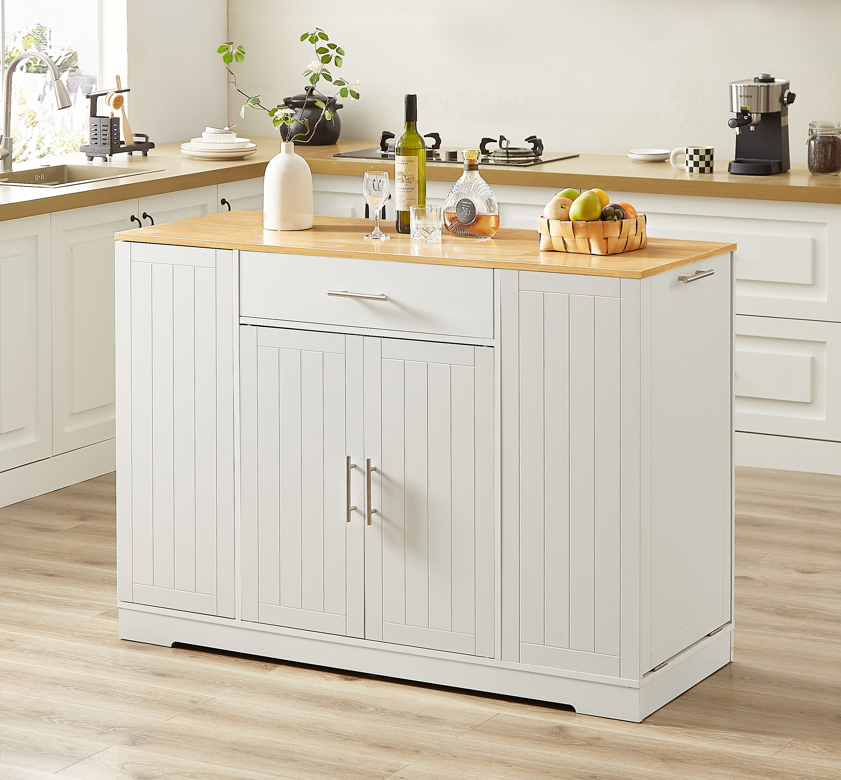 Lark Manor 53 inch Large Kitchen Island with Trash Can Storage