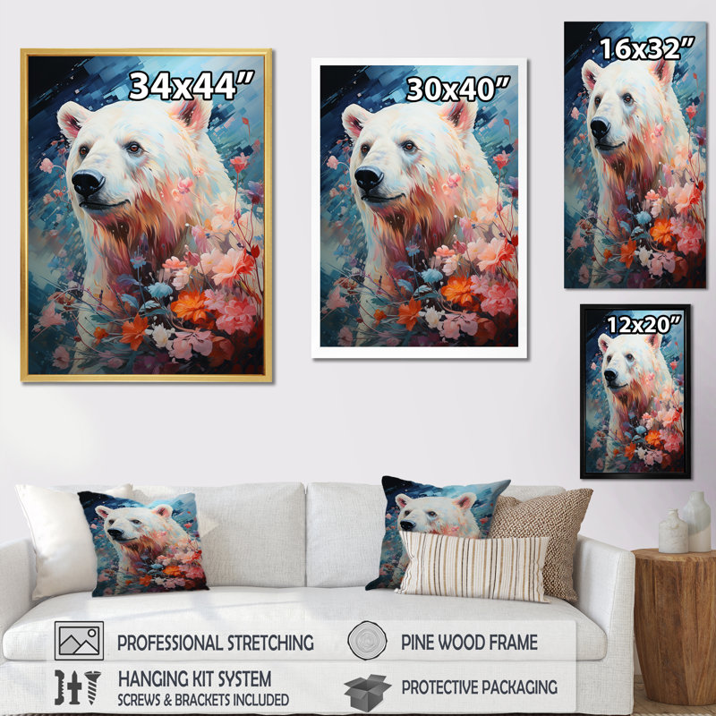 Ours polaire pastel sérénité sur toile, H 20 po x l 12 po x P 1 po, Cadre flottant blanc