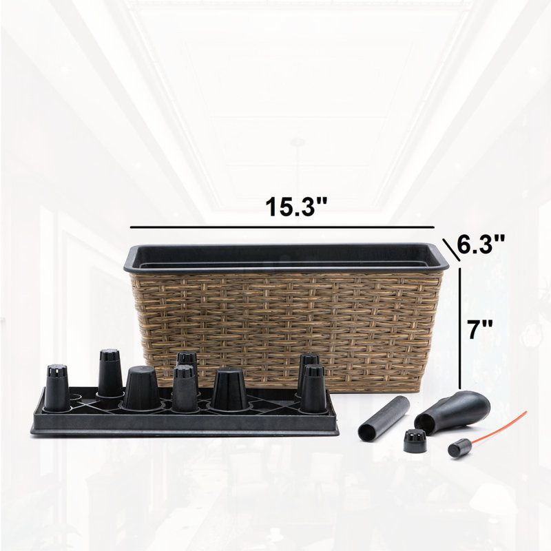 2-Pack Smart Self-watering Rectangle Planter, Brown
