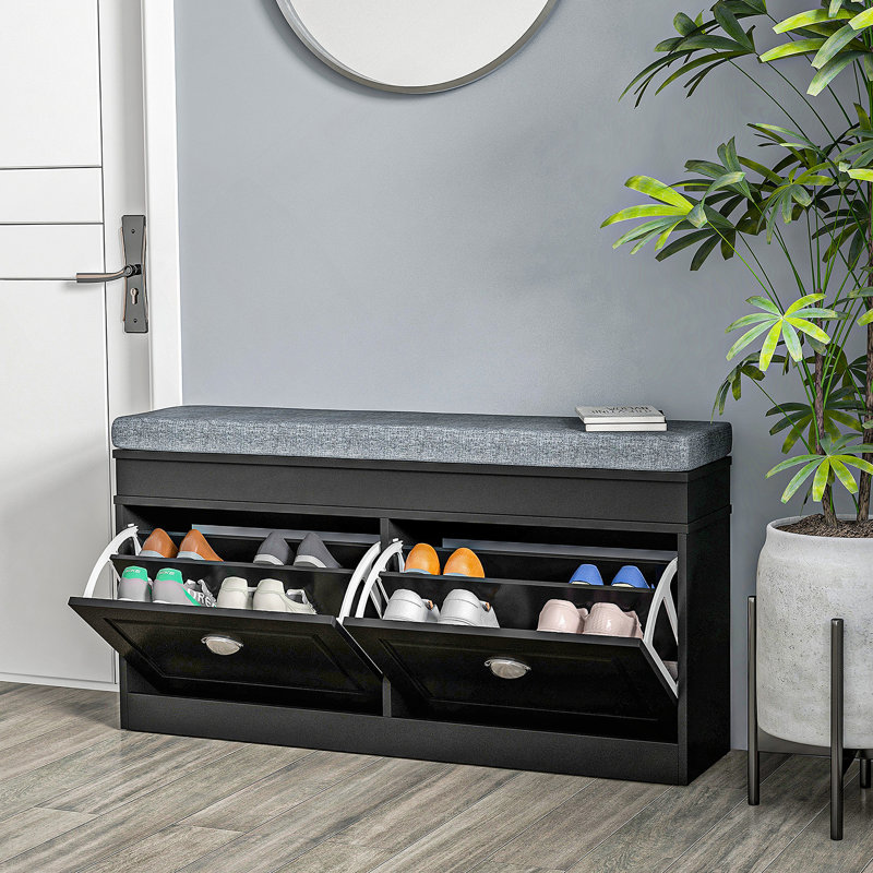 Banc de rangement pour chaussures avec coussin amovible Bouffard Modern, Noir