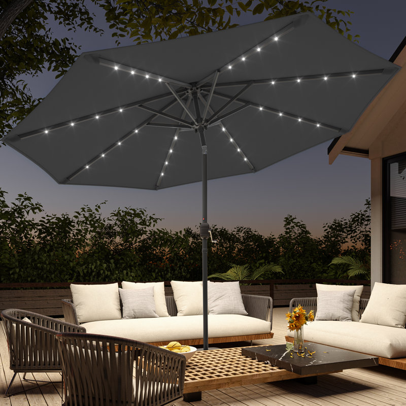 Parasol de terrasse rond à DEL 10 pi avec grand auvent pour table, jardin et terrasse, Noir