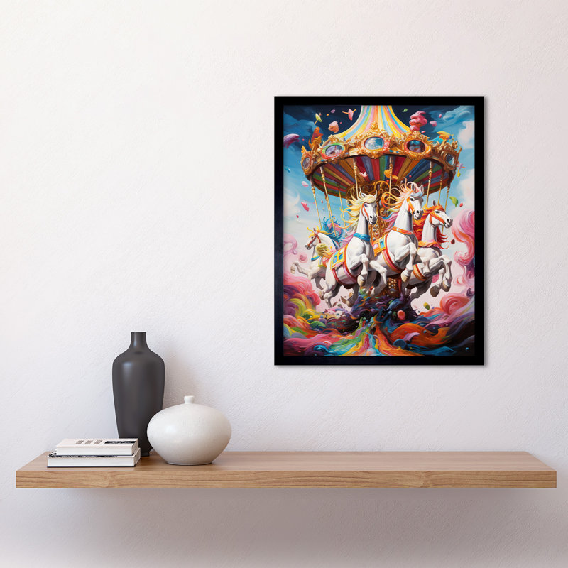 Magical Carousel Rainbow Clouds Bright Fantasy - Single Picture Frame Print