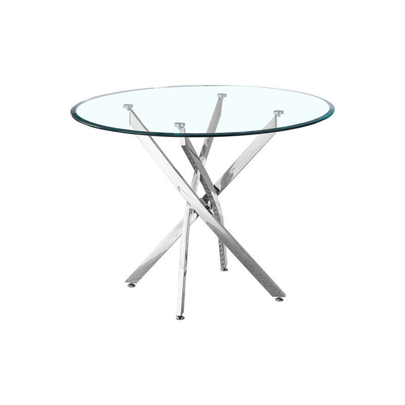 Table de salle à manger ronde en verre transparent, Argenté