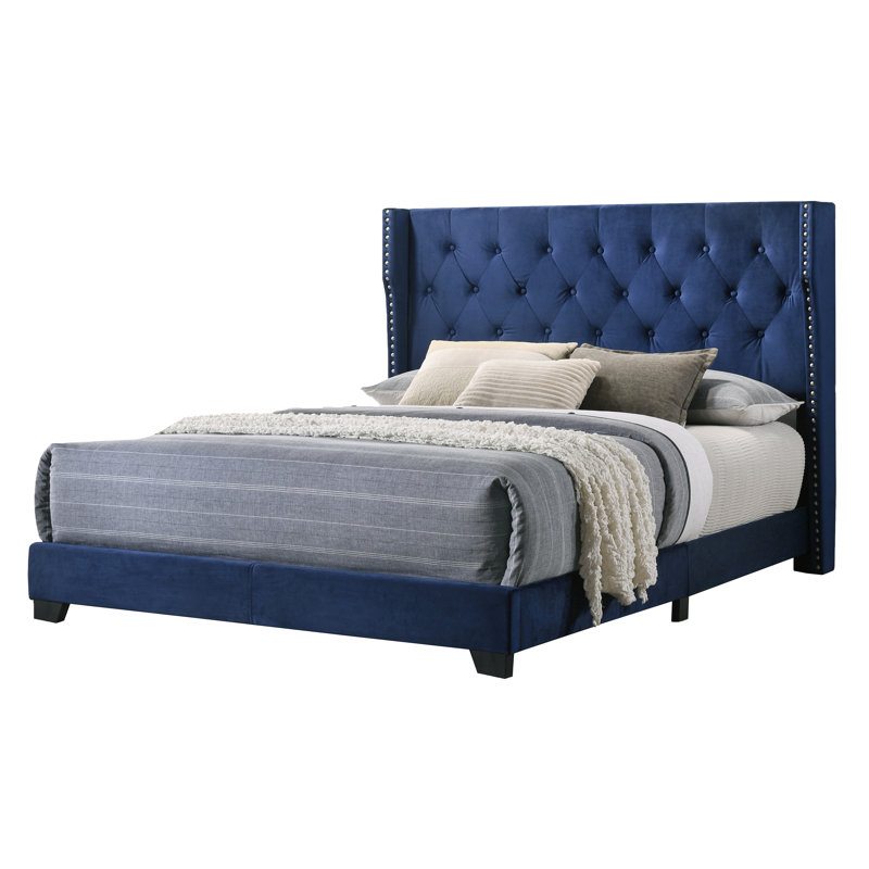 Osoba Upholstered Standard Bed, Full/Double, Navy Blue Velvet