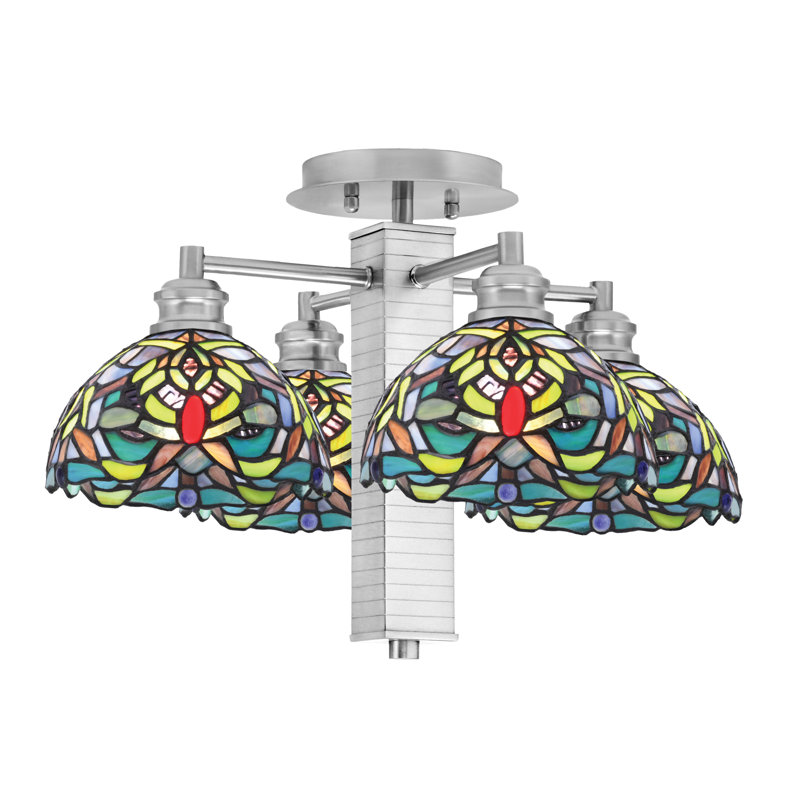 Bord semi-encastré 4 lumières avec verre d'art kaléidoscope 7 "Edge, Nickel brossé