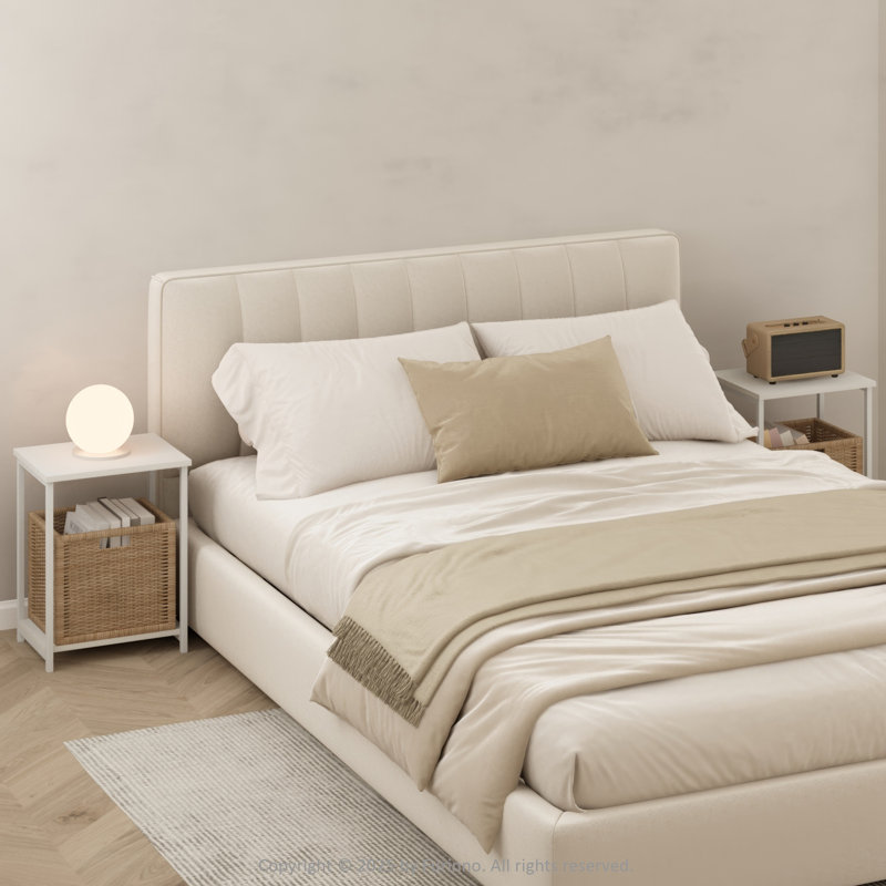 Villalba Industrial Metal Frame Nightstand, Bedside Table, White, Set of 2, 19.7" H x 15.2" W x 11.7" D, No