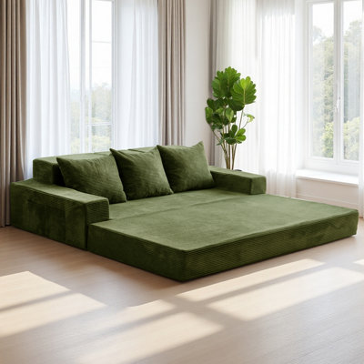 Boneless Black Corduroy Sofa Bed, 4 In 1 Foldable Floor Sofa Couch , Convertible 3 Seater Boneless Couch Folding Recliner Sleeper Chair
