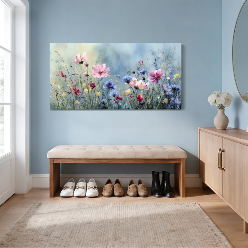 Ensemble de 1 tableau mural aquarelle représentant un jardin floral, H 12 po x l 36 po