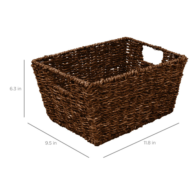 4 Multipurpose Stackable Seagrass Laundry Organizer Tote Baskets w/ Insert Handles, Brown