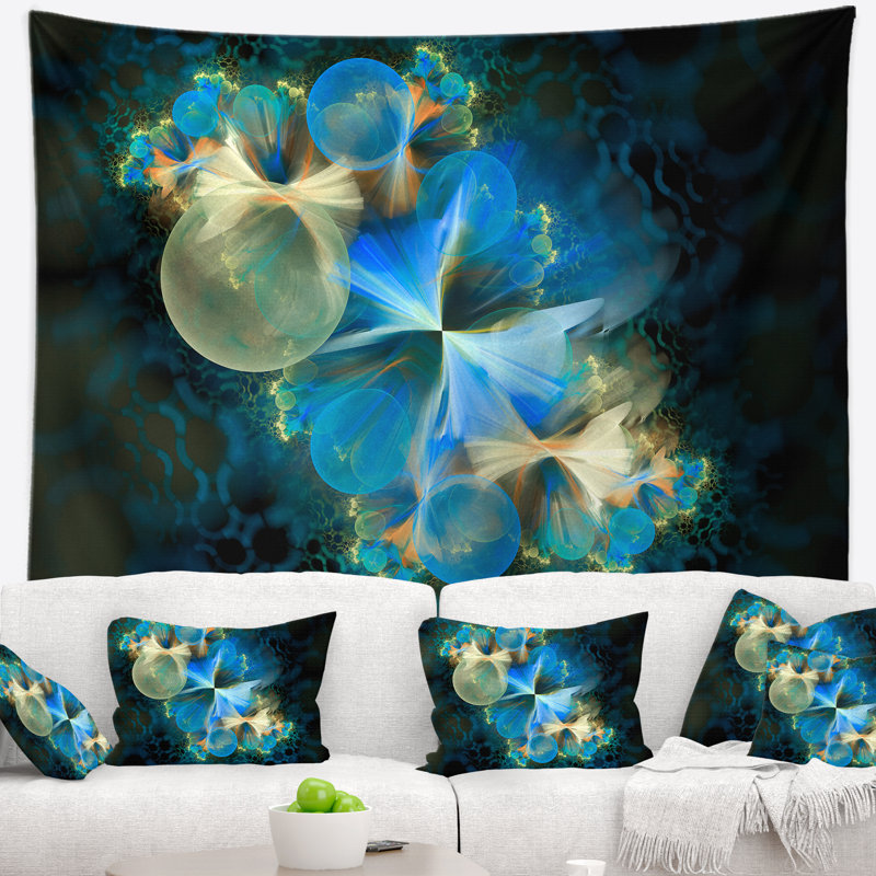 Tapisserie à bulles bleu 3d fractal, H 50 po x l 60 po