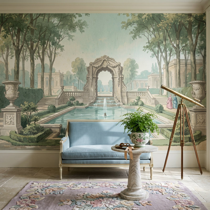 Décoration murale amovible pour jardin français, 160 po x 108 po, Texturé non collé