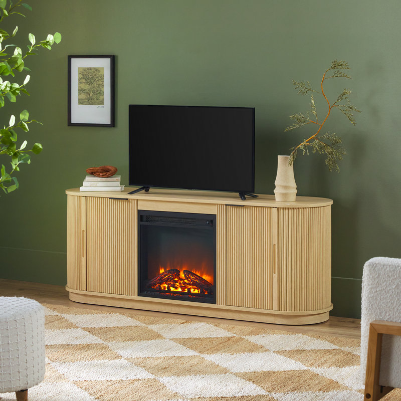 Dragelin Modern Reeded Fireplace TV Stand, Coastal Oak, 60"