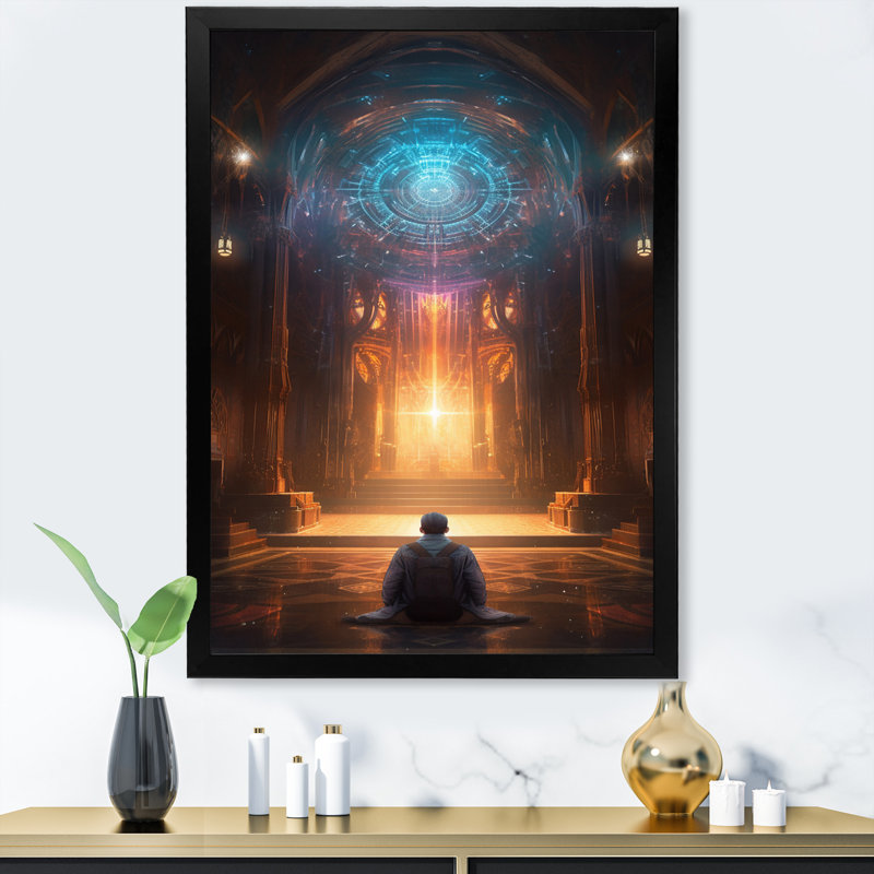 " Inner Light Connection Space Meditation ", 32" H x 24" W x 1" D, Black Single Picture Framed
