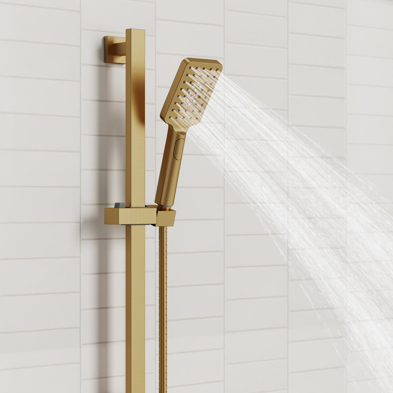 3-Function Handheld Shower with 26-Inch Slide Bar and 59-Inch Hose, Brushed Gold