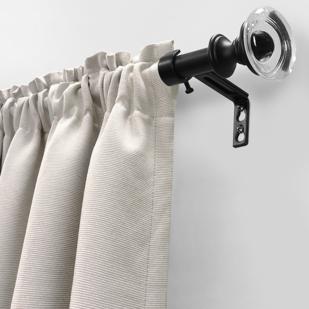 Plympt 3/4" Crystal Knob Adjustable Single Curtain Rod Brushed Nickel/Matte Black Rosdorf Park 
