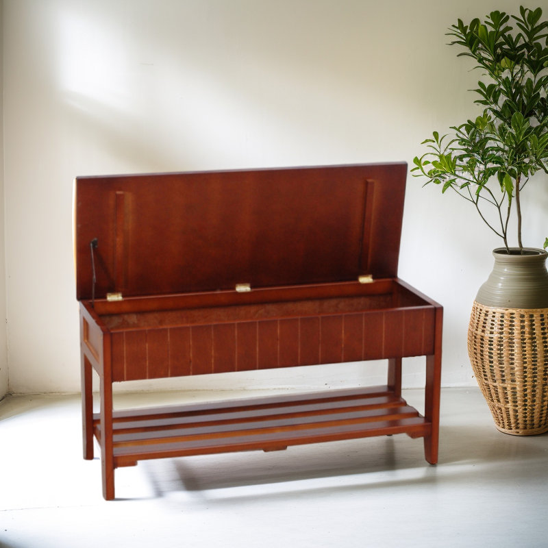 Solid Wood Shoe Bench With Cherry Finish And Abundant Storage For Entryway - 35.5" X 13" 18" Stylish Compartments Strong