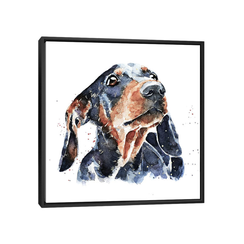 Teckel noir et brun clair par Edwatercolours-impression, H 26 po x l 26 po x P 1,5 po, Toile avec cadre noir, Pas de tapis
