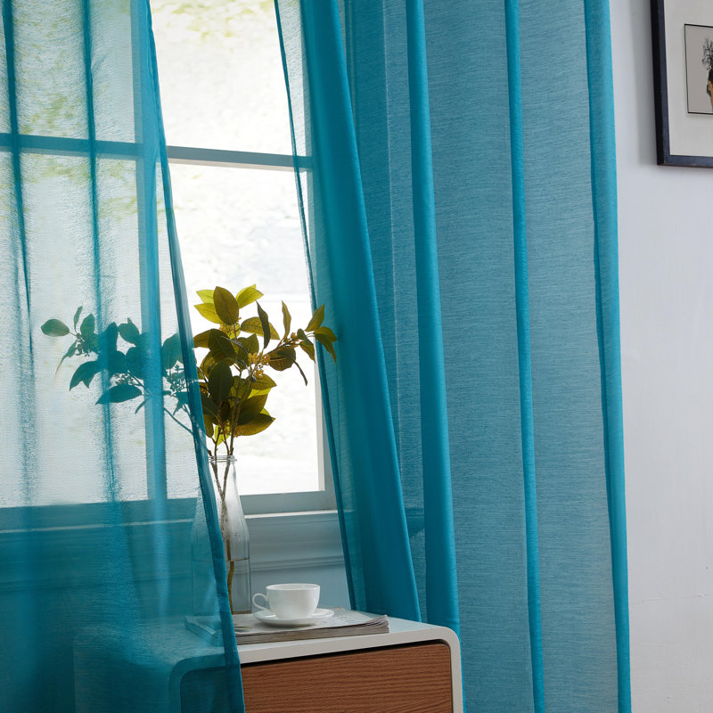 Lauren Semi Sheer Curtain Pair, 54" W x 84" L, Teal Blue